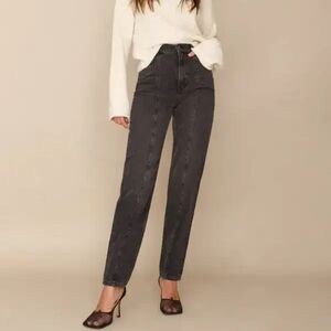 Reformation Kris Relaxed Curve Seamed Jeans In Black Wash Size 25